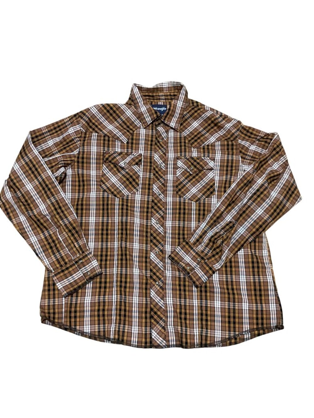 Wrangler Western Shirt Sz XXL Brown Black Pearl Snap Embroidered Long Sleeve